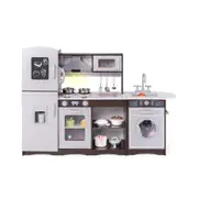 Babyjoy Kids Kitchen Playset Modular Chef Pretend Kitchen Toy Set w/Realistic Lights & Sounds Boys Girls Gift Brown