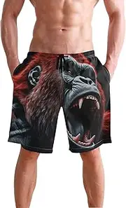 [XYMZR] Men's Swim Trunks Red Black Gorilla Quick-Dry Bathing Suit Swimming Board Shorts S