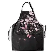 Cherry Blossom Apron with Pockets - Pink Flowers Black Cooking Aprons Adjusta...