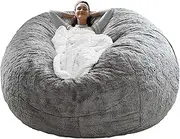 [Cookit] Bean Bag Chair Cover(Cover Only,No Filler) Chair Cushion, Big Round Soft Fluffy PV Velvet Washable Lazy Sofa Bed Cover, Living Room bedroom Furniture,5ft/150cm Light grey