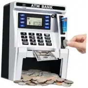 ATM Piggy Bank for Kids, ATM Machine for Real Money with Debit Card, Bill