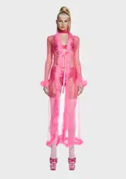 Pink Mistress In Marabou Long Robe