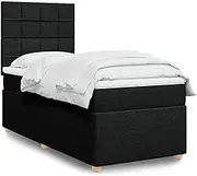 vidaXL Fabric Box Spring Bed - King Single, Black with Pocket Spring Mattress, Adjustable LED, Adjustable Headboard, and Mattress Topper
