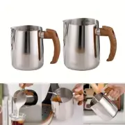 600/900ml Milk Frothing Pitcher Wooden Handle Stainless Steel Latte Art Cup