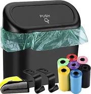 Car Trash Can with Lid, Hanging Mini Vehicle Trash Bin with 105 Car Trash Bags and 2 Car Hooks, Car Dustbin Garbage Organizer, Automotive Garbage Can Bin Trash Container for Auto Cars, Home, Office