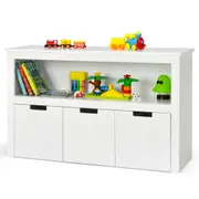Costway Wooden Toy Box Chest Storage Cabinet Toy Organiser Display Shelf w/3-Drawer & Built-in wheels