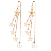 2PCS Copper Woman Jewelry Round Retro Cutout Tassel Earrings Long Section Pentagram