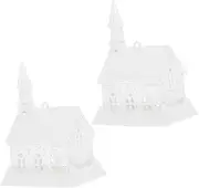 Angoily 2PCS DIY Unfinished House Kits for Safe Blank Ornaments for Tree Decoration Arts Crafts Projects Creative Unpainted Houses for Holiday Decor