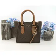 Michael Kors Brown Monogram Acorn Leather Kris Small Satchel Shoulder Bag NWT