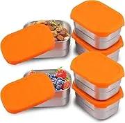 GeRRiT Vibrant and Playful Stainless Steel Snack Containers for Kids, 6 Pcs Stackable Rectangular 8oz Leakproof Reusable Food Storage Containers with Silicone Lid, Dishwasher & Freezer Safe