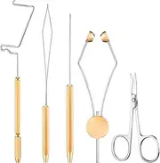 5 Pieces Fly Tying Tools Stainless Steel Set Fly Tying Bobbin Thread Holder, Whip Finisher, Disc Bobbin Threader, Arrow Scissor, Winder Threader Fishing Flies Lure Making Accessories