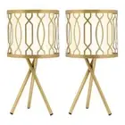 River Of Goods Lamp Set 17.5"H Gold Tripod Base+White Fabric Drum Shades Plug-In