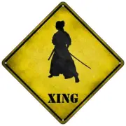 Samurai Standing Alone Xing Mini Metal Road Notice 8" Cross Xing Crossing Sign