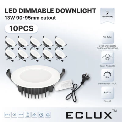 13W 90MM DIMMABLE LED DOWNLIGHTS TRI-COLOR CHANGEABLE FLAT >1050LM IP44