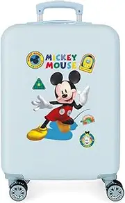 [Disney] Mickey All Smile Blue Cabin Suitcase, 38 x 55 x 20 cm, Rigid ABS, Side Combination Lock, 35 L, 2 kg, 4 Double Wheels, Carry-On Luggage, Blue, Standard Size, Cabin Suitcase, Blue, standard size,