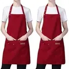 2 Pack Adjustable Bib Aprons with 3 Pockets Professional Kitchen Wine Red