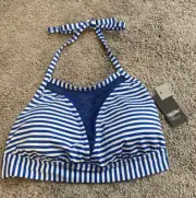 Women's Mossimo Striped Bikini Top Size D/DD High Neck Halter Netted Blue/White