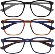 OPULIZE Max Reading Glasses Pack of 3 - Classic Large Rectangular Frame - Glasses in Matte Black, Brown and Blue - Men Women Unisex - RRR78-123 - +2.50, Black/Brown/Blue - 3 Pairs, One size