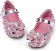 [PANDANINJIA] Flower Girl Shoes Toddler Little Kid Ballet Flats Pearls Wedding Party Mary Jane Girls Dress Shoes, Pink Sequin, 6 Toddler