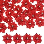 uxcell 100-Pack Satin Ribbon Flowers, 1.2 Inch Mini Fabric Flowers with Rhinestones Flower Ribbon Appliques for Crafts DIY/Wedding/Ornament/Party/Home [Bright Red]