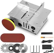 Mini Table Saw with Polishing Disc and 4 Blades, Mini Circular Saw with 7-Speed Power Supply Adjustable, 0.1-15 mm Saw Blade Height Adjustable, Portable Table Saw Small for Precise Woodwork