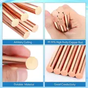 6Pcs Pure Copper Round Rod 3.94inch Length 0.39inch Diameter Bare As Shown