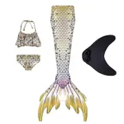 Mermaid Tail Swimsuit with Monofin Women Swimwear Bikini Set Gold XL
