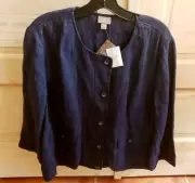 J. Jill indigo blue 100% linen blazer jacket XL NWT