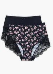 [Taking Shape] Taking Shape 2 Pack Micro Lace Trim Briefs Size 26 in Floral - Plus Size Women's Underwear Floral