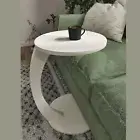 C Shaped End Table for Couch Small Places, Space Saver round Side Table for Sofa