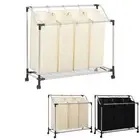 Laundry Sorter with 3 Bags Basket Washing Clothes Bin Steel Cream/Black vidaXL