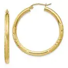 Designs by Nathan | 10k Yellow Gold Satin and Diamond-cut Round Hoop Earrings