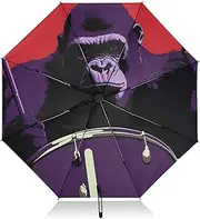 [PDZRMY] UV Protection Travel Umbrella Gorilla Drum Red Compact for Rain and Sun - Auto Open and Close UPF 50+ Windproof Portable 46” Sun Umbrella for Women and Men