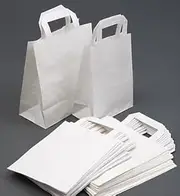 [QTPack] 25 Small White SOS Paper Carrier Bags with Handles | Recyclable Kraft Paper | Home Kitchen Takeaways School|H22 × W18 × D9cm