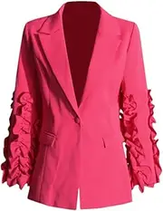 [Generic] Women's Bright Color Lotus Leaf Splicing Design Two-Piece Set V-Neck Long Sleeved Top High Waisted Flared Pants Temperament Set