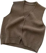 [Beralst] Women's Button Front V Neck Sleeveless Knit Sweater Vest