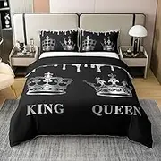 Feelyou King and Queen Bedding Set for Kids Couple Lover Print Comforter Cover Set Queen(No Comforter) Valentine Day 100% Cotton Duvet Cover Grey and Black Romantic Bedding Collection 3PCs