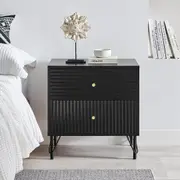 Lisa Wavy Fluted Bedside Table With 2 Drawer in Black