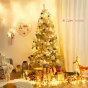 7.5 Ft Hinged Unlit Artificial Silver Tinsel Christmas Tree Sturdy Metal Stand