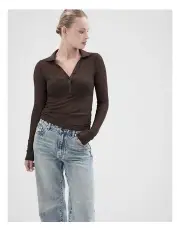 [Unison] Collared Textured Top in Chocolate