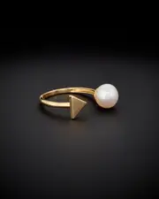 18K Italian Gold Pearl Ring 7 NoColor
