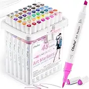 Ohuhu Alcohol Markers: 48-Colour Double Tipped Brush & Chisel Alcohol Markers for Adults Colouring Illustration, Alcohol-based Art Marker Set with Unique Designed Grip, Great Value Pack for Beginners