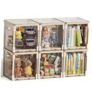 Storage Cube with Lid - Stackable Storage Bins Foldable Storage 6 Pack Beige