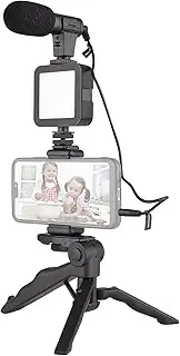 Vlog Kit Video Light + Super Cardioid Condenser Microphone + Ex ble Phone Clip + Tripod + Remote S er with 56PCS Light Beads CRI≥90 6000K Color Tempe ure Adjustable for Black One Size