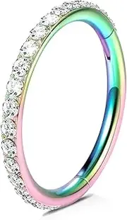 [WBRWP] 316L Stainless-Steel Piercing-Ring Hinged Nose-Rings-Hoop with Zircon/Opal 14G 16G 18G 20g Body Pierecing Ring Segment Clicker Lip Rings Cartilage Rook Earrings Diameter 8mm 10mm