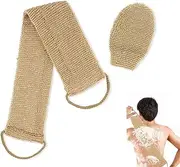 100% Natural Hemp Shower Back Scrubber and Gloves Set,Loofah Back Scrubber with Handle for Friendly Body Exfoliation, Suitable for Men and Women