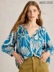 White Stuff Blue Marley Linen Blend Top (F13834) | $150