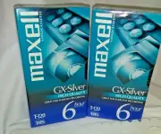 Set of 2 NEW Sealed Maxell GX-Silver 6 Hours T-120 VHS Blank Video Cassettes
