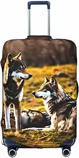 [Pvinnk] Wolfs Print Protective Luggage Cover Elastic Washable Suitcase Protector Travel Gear Protector, White, Small