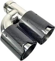 1pcs Compatible For BMW Car Modified Carbon Fiber Tube Stainless Steel Double Glossy Carbon Exhaust Tip Tail Muffler(Other size)